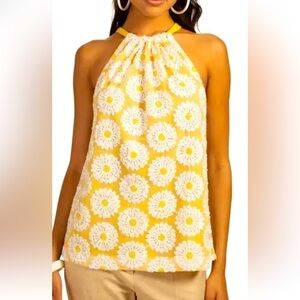TRINA TURK Rancho sequin yellow & white floral tie back halter top size medium